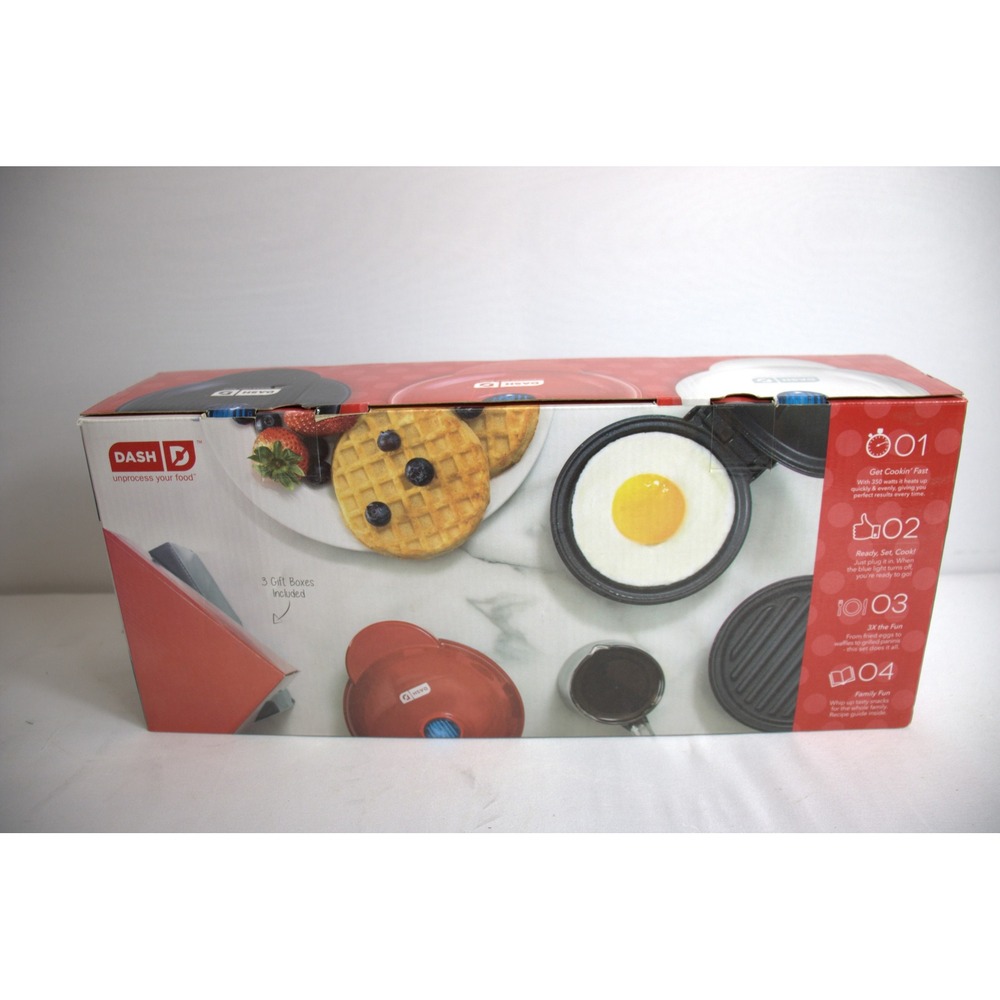 Dash Mini Makers Griddle Waffle Grill Red 3 in 1 Breakfast Maker Set